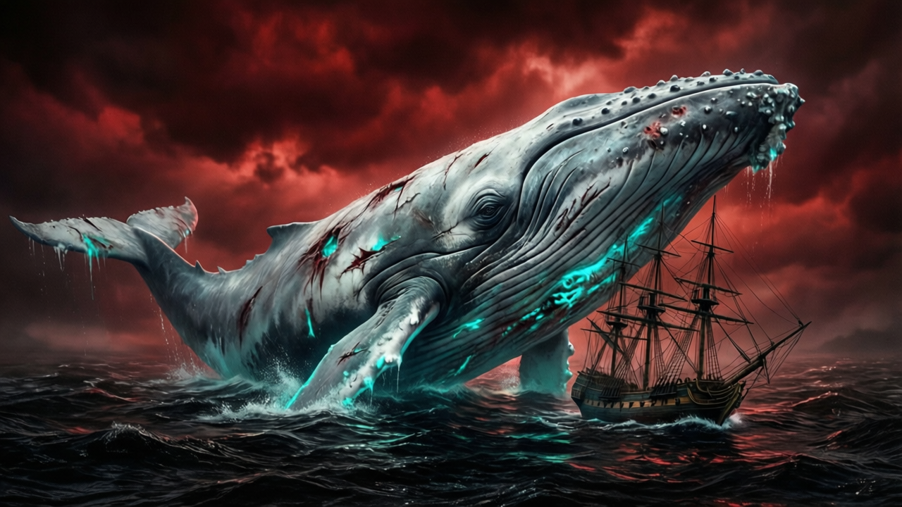 Neon Leviathan cursed whaling key art
